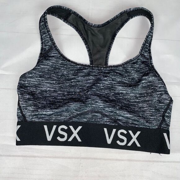 Victoria Secret VSX Gray Black Racerback Sports Bra Size S - Picture 2 of 9
